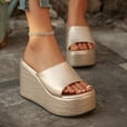 thumbnail image 6 of Hinvhai Wedge Chunky Platform Womens Sandals Backless Slip on Comfy Round Open Toe Mules Summer Sandals for Women Gold 7(39), 6 of 9