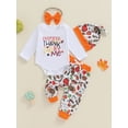 thumbnail image 4 of Qtinghua Newborn Baby Girl Thanksgiving Outfit Everyone Is Thankful For Me Long Sleeve Romper Pants Set Headband Hat 4Pcs Set, 4 of 9