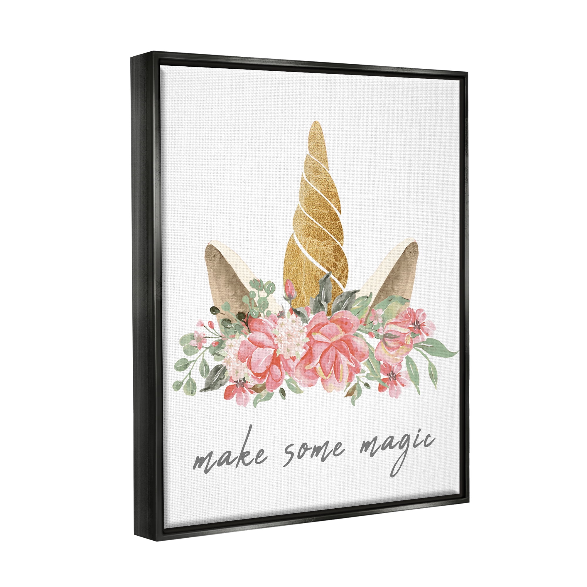 Stupell Industries Make Some Magic Unicorn Fairy Tales & Fantasy Painting Black Floater Framed Canvas Art Print Wall Art, 25 x 31