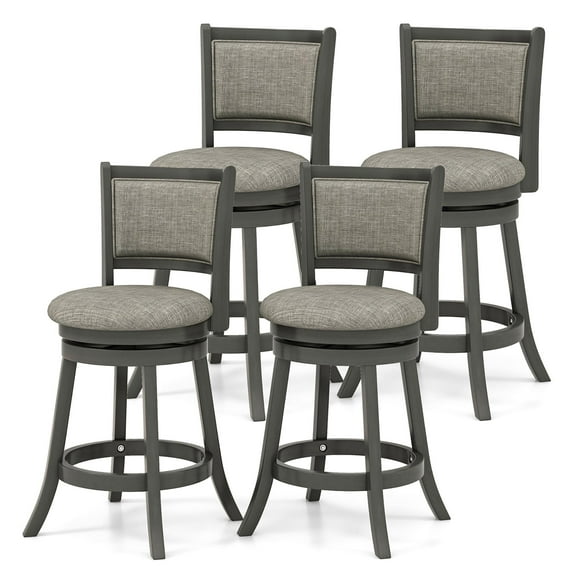 Gymax Swivel Bar Stools Set of 4 w/ Soft-padded Back & Seat Sturdy Wooden Frame