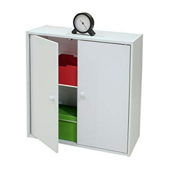 K&B White Wood 2 Door Bookcase, 24"W x 11"D x 24"H, Simple Assembly Required