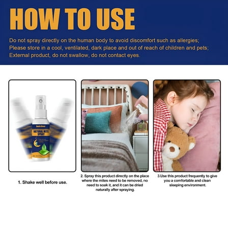 QARUN Mite Killer Spray Removes Dust Mites Spray Bed Bug & Dust Mite Killer Natural Spray for Bedding,Carpets & Furniture Human Safe Clothes Mite Treatment for Pillow Quilt 50ml/1.7fl.oz
