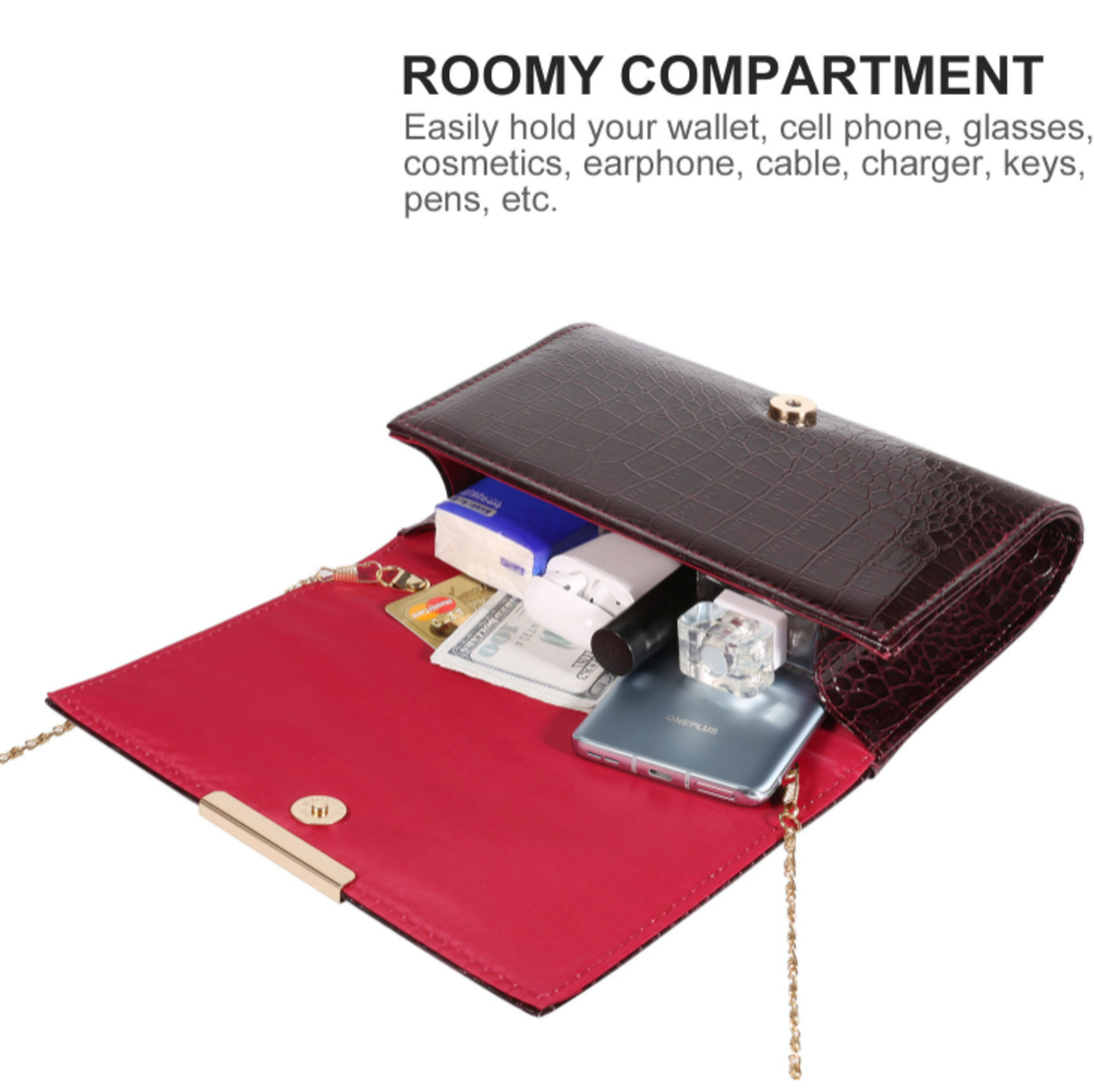 PU Leather Clutch Purse Evening Chain Shoulder Bag for Women