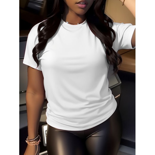 Womens Classic Solid Color Crew Neck T-Shirt - Soft & Breathable, Short Sleeve for Spring & Summer Stylish Wear - Perfect Casual Basic Clothing