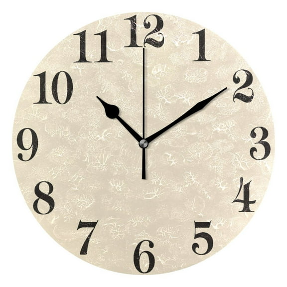 Cream Round Wall Clock Battery Operated Silent Non-Ticking Bedroom Office Kitchen Home School Decor 10"(Black)