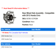 thumbnail image 2 of Rear Wheel Hub Assembly - Compatible with 2012 Honda Civic, 2 of 2