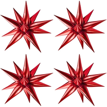 12 Point Star Balloons- 50 Pcs Red Explosion Star Foil Balloons, 3D ...
