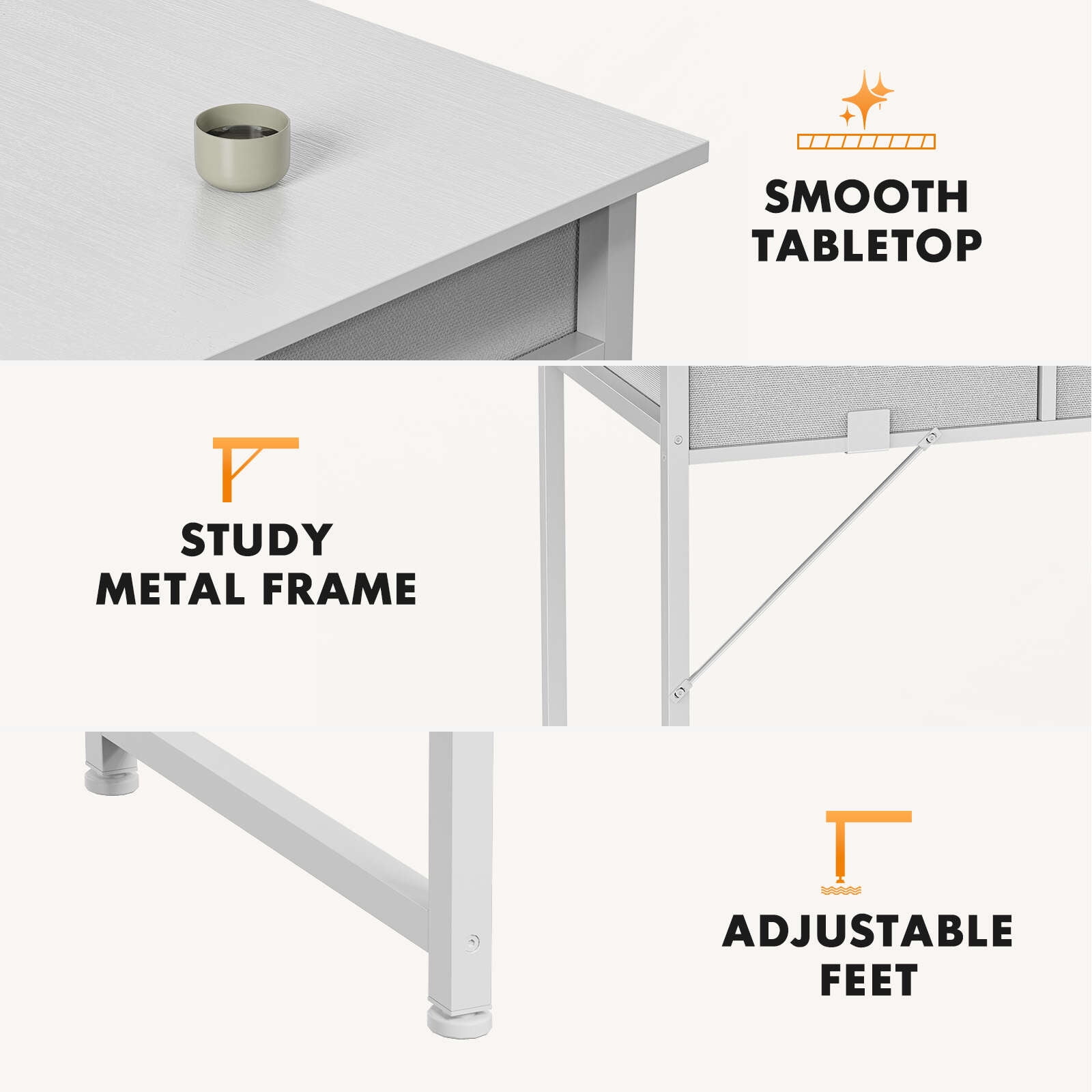 Gianna 32 Inch Desk with 2 Drawers Home Office Computer PC Table with Fabric Storage Bag, Study Writing Wood Deskboard for Small Spaces,White