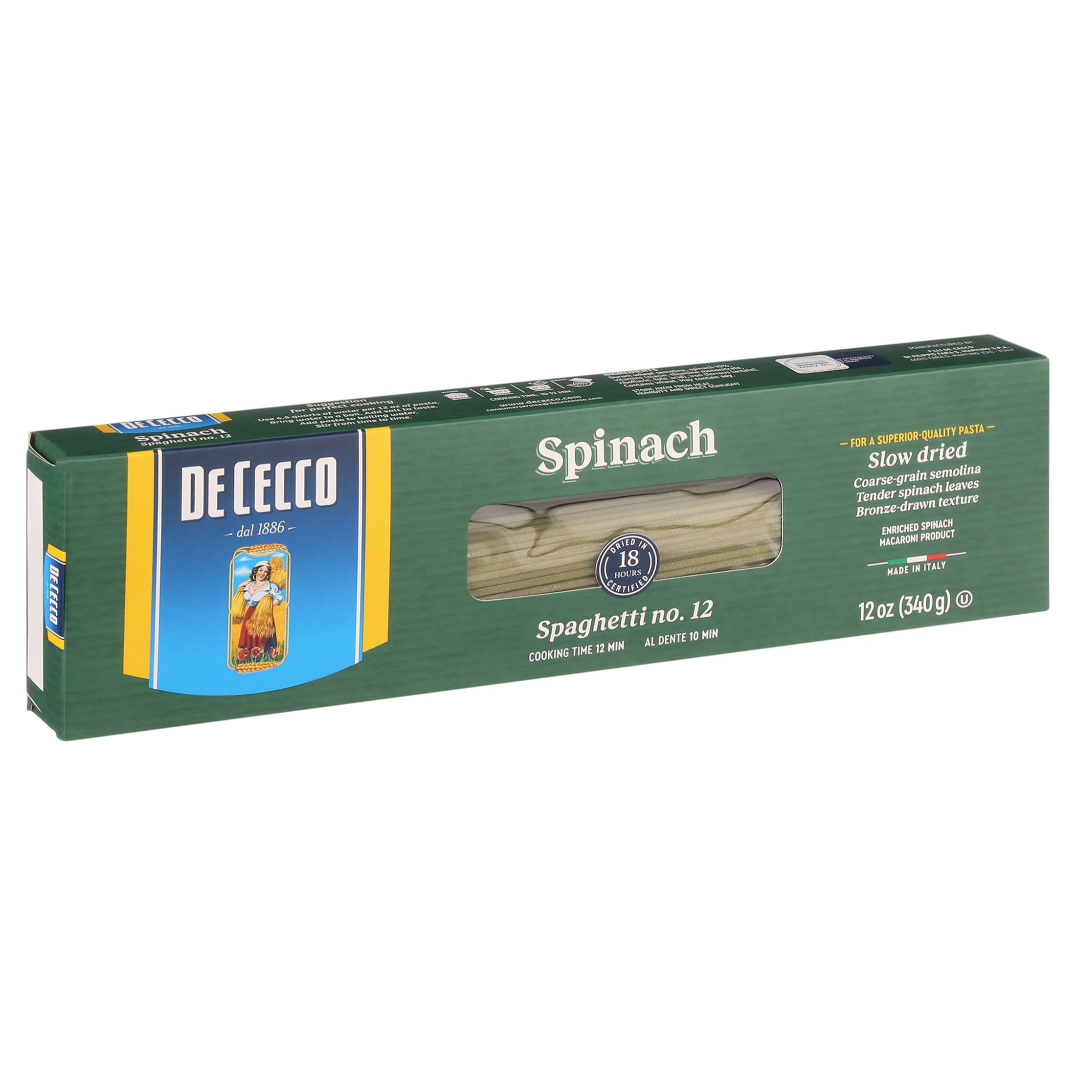 (4 pack) De Cecco Spinach Spaghetti Pasta, Contains Wheat, No Dairy or Soy Allergens, 16 oz