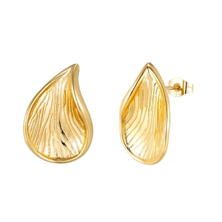 Women's Gold Tone Teardrop Stud Earrings, Textured Water Drop Shape Ear Studs, Stylish Accessory for Dating Party Daily Use