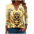 thumbnail image 2 of SOOMLON Womens 3/4 Length Sleeve Tops Plus Size Tunic Cotton Bee Festival Tops Casual V Neck Shirts Funny Honey Bee Print T Shirts 2025 Trendy Spring Summer Ladies Tops Loose Fit Outfits Pullover XL, 2 of 5
