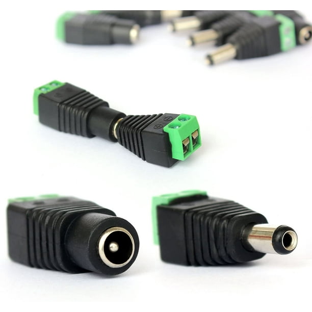 10x Conector DC macho/hembra para cámara de videovigilancia 2,1 x 5,5 mm