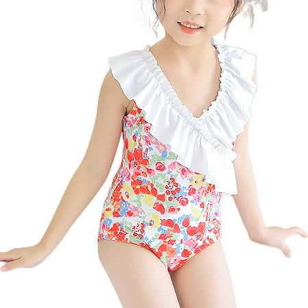 

Sngxgn Swimsuit For Girls 10 125 Piece Swim Set: Rash Guard One-Piece Tankini Bottom Skirt Red 3-4 Years