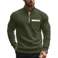 thumbnail image 6 of Men's Quarter Zip Pullover Sweatshirt, Stand Collar Fleece Lined Casual Winter Fall Solid Top with Pocket for Daily Use and Outdoor Leisure,Army Green,L, 6 of 8