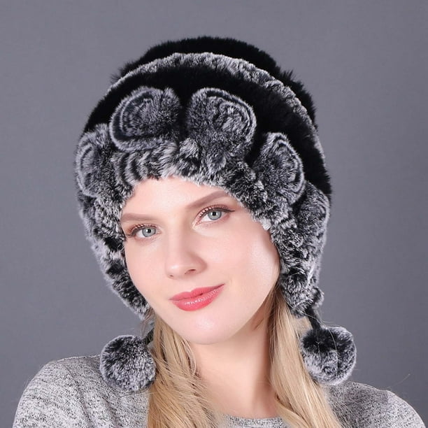 Gorros florales cálidos de invierno para mujer, gorras de terciopelo suave a rayas, gorros ligeros y aislantes, ropa de calle de moda, para clima frío, salidas diarias, tela suave, estilo