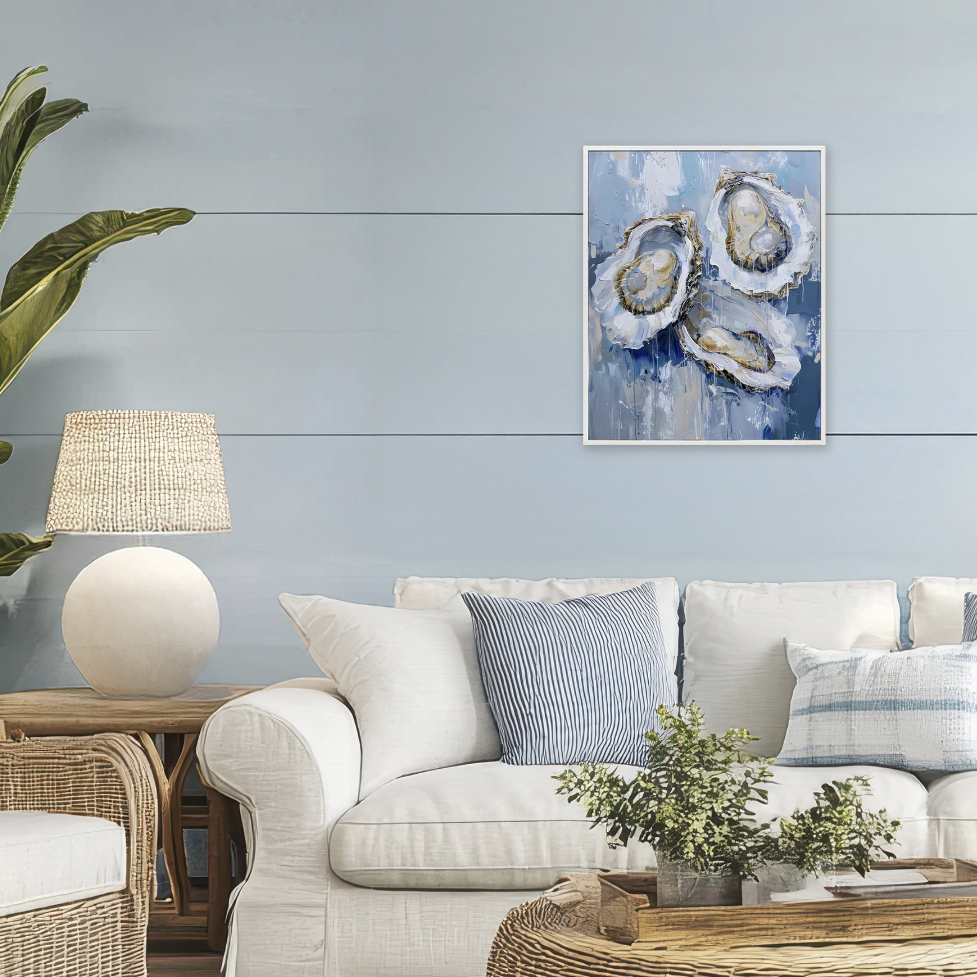 Stupell Industries Vibrant Blue Oysters White Framed Giclee Art, design by Creative Studio