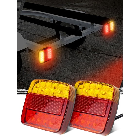 Yiyasu Pair 12V LED Trailer Tail Lights Turn Signal Running Amber Red Number Plate Lamp