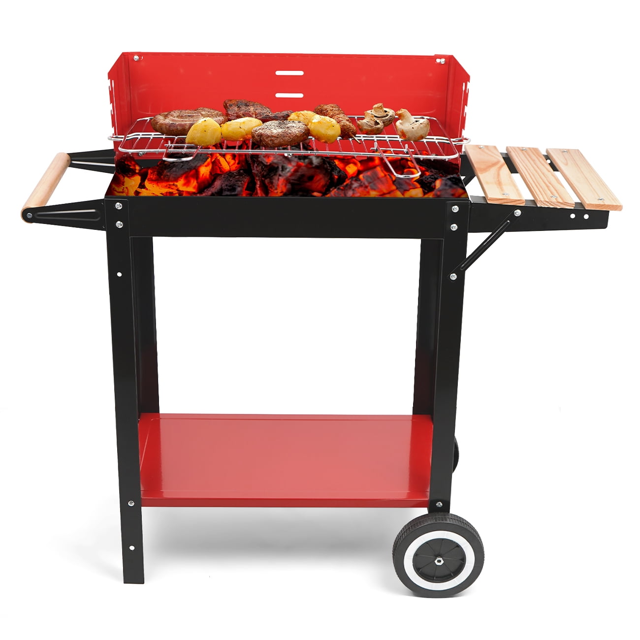Linsen-outdoors Charcoal Grill Square BBQ Grill For Outdoor Camping Portable Barbecue Grill Patio Cooker Red