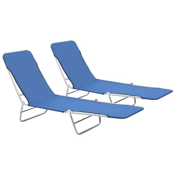 vidaXL Folding Steel Outdoor Lounge Chairs with Foldable Sunloungers - Set of 2 Blue