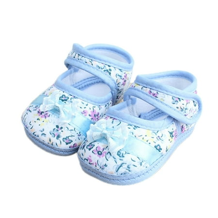 

Newborn Shoes Baby Girls Soft Soled Floral Princess Shoes Bowknot Walking Crib Slippers Nonslip Sandals Blue