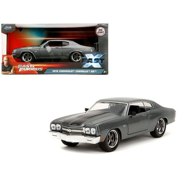 1970 Chevrolet Chevelle SS Gray Metallic with Black Stripes "Fast & Furious" (2009) Movie "Fast & Furious" Series 1/24 Diecast Model Car by Jada