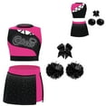 thumbnail image 3 of Hansber Kids Girls Cheerleading Dance Outfits 4 Piece Sleeveless Tank Top with Skirt Cheer Uniform Dress Suit Hot Pink Black 16, 3 of 4