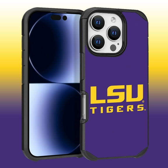 Apple iPhone 16 Pro (6.3) - Licensed NCAA University of LSU Tigers Logo on Purple Textured Dual Layer Case