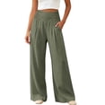 thumbnail image 2 of ClodeEU Women's High Waist Side Button Wide Leg Pants ,Casual Loose Palazzo Trousers with Pockets ,Women's Plus L, 2 of 5