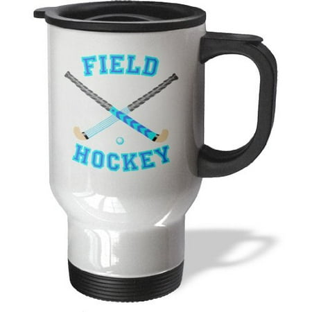 3dRose Blue And Aqua Field Hockey Sports Design, Travel Mug, 14oz, Stainless Steel