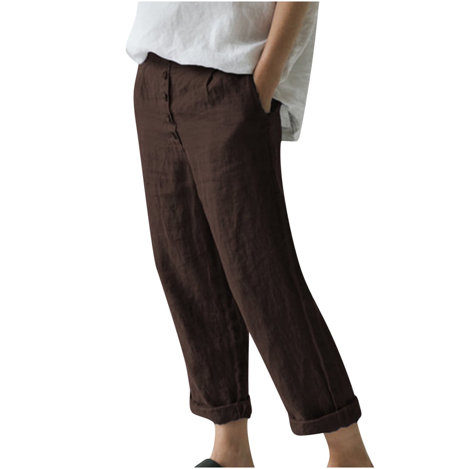 qILAKOG Linen Pants For Women, Women Casual Solid Cotton Linen Pants ...