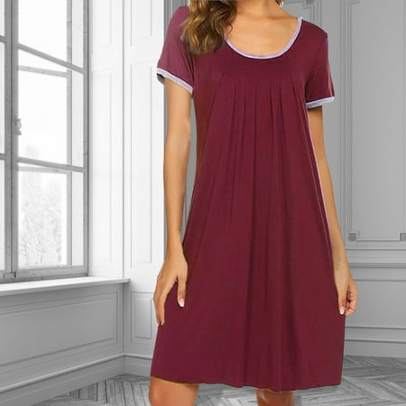 

Aueoe Night Gowns For Adult Women Lounge Sets For Women Women s Round Neck Neckline Color Matching Irregular Short Sleeve Pajama Dress Clearance