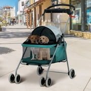 NiamVelo Dog Stroller Folding Pet Stroller Cat Stroller with 4 Wheels Portable Doggy Stroller with Cup Holders, Teal