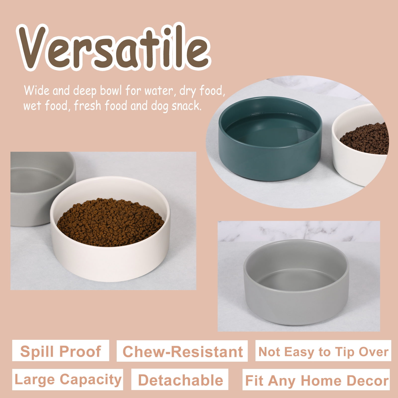 Elevated Dog Bowls Large Dogs - Raised Dog Food Bowl with Non Slip Stand - Heavy Weighted Ceramic Dog Feeding Bowl - Dog Water Bowl - 1 x 1800 ml - 60 oz - White