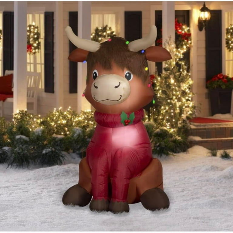 5ft LED Highland Cow Christmas Inflatable - Holiday Decor With Built-in Lights For Yard