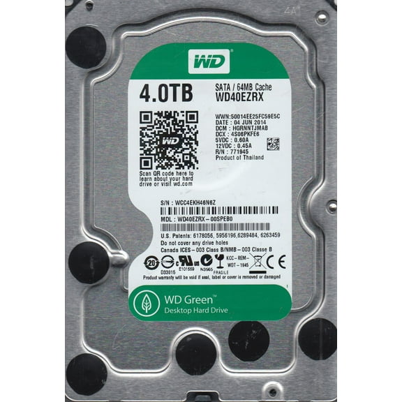 WD40EZRX-00SPEB0, DCM HGRNNTJMAB, Western Digital 4TB SATA 3.5 Hard Drive