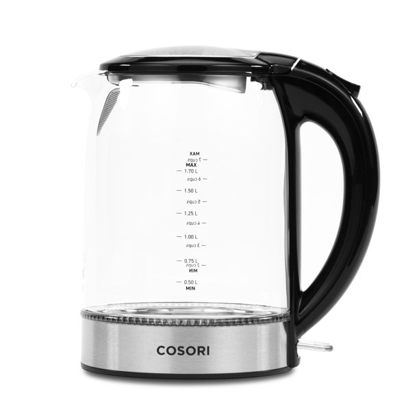 Cosori 1.7L Original Electric Kettle, Glass, Clear, Bonus Coaster Set