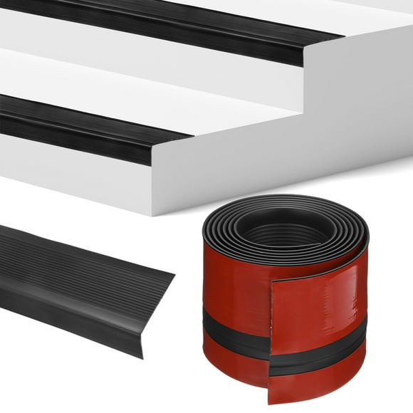 Uxcell Stair Edge Trim 7FT Vinyl Rubber Stair Nosing Non-Slip Self Adhesive Stair Edge Trim Strips Black 1.38 Inch
