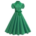 thumbnail image 2 of FRSASU Women's Tea Party Collar Short Sleeve Dress Retro Style Rockabilly Polka Dot Vintage Swing Dress Green, 2 of 5