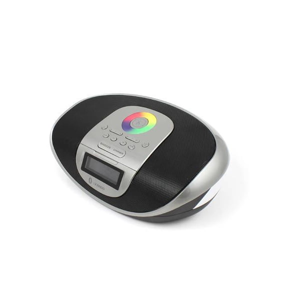 iKANOO BT009 Radio Horloge Sans Fil Bluetooth Câblé 3,5 Mm Haut-Parleur Portable avec Affichage du Calendrier et Capteur Tactile (Silver)