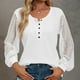 thumbnail image 4 of Blusa de manga larga con cuello en V de color sólido con costura de encaje informal para mujer Pompotops  qwe24522, 4 of 8