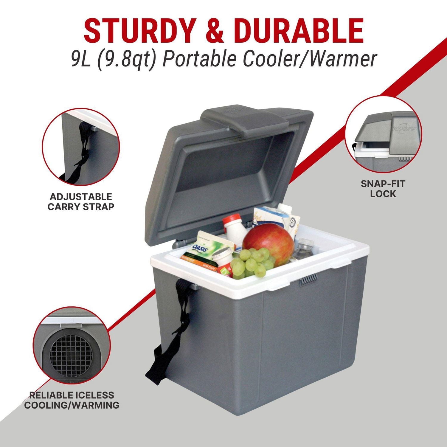 Koolatron 12V Electric Cooler/Warmer, 9L (9.8 qt) Thermoelectric Lunch Box, Portable Mini Fridge, Gray