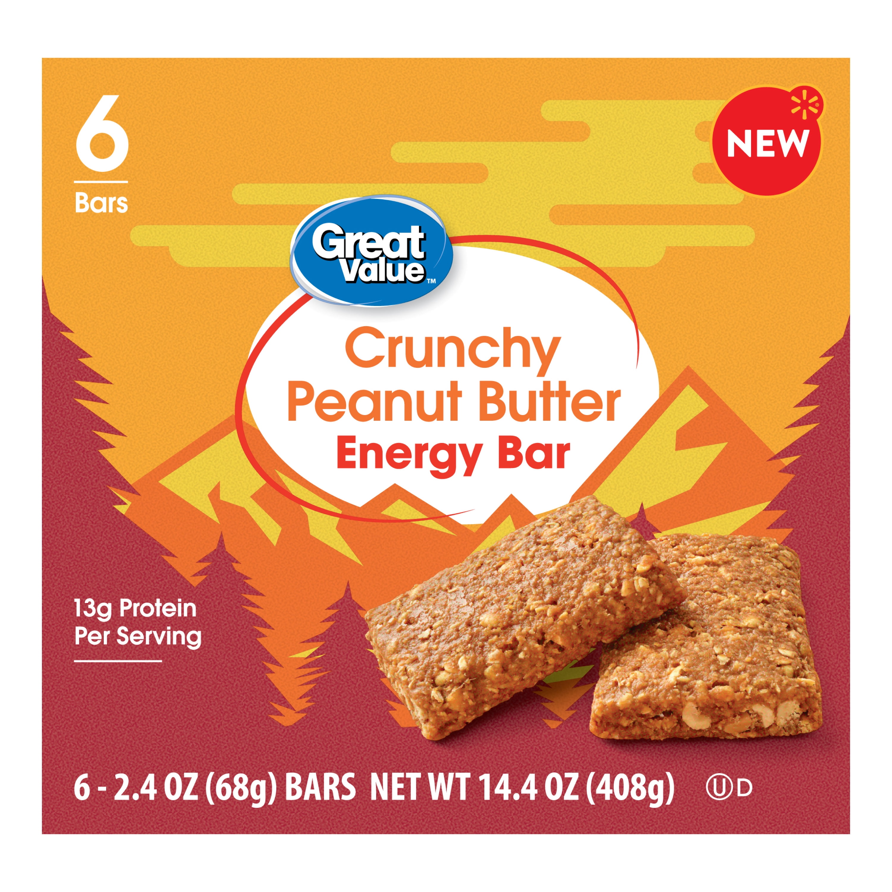 Great Value Crunchy Peanut Butter Energy Bar, 14.40 oz, 6 Count