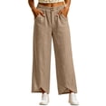 thumbnail image 4 of HomeDM Wide Leg Capri Pants for Women Casual Loose High Waisted with Pockets Khaki Athletic Work Trousers Size L, 4 of 7