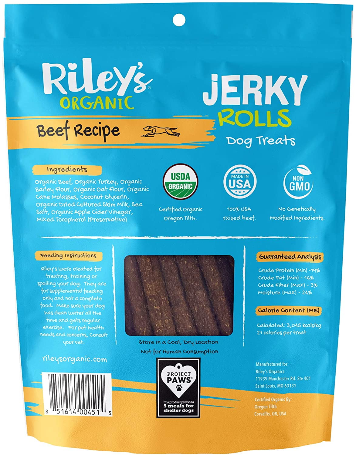 Riley's Jerky Rolls Beef Recipe Dog Treats, 5-oz pouch