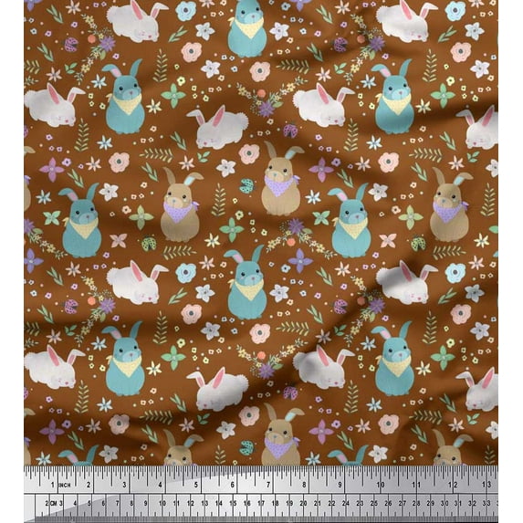 Soimoi Cotton Voile Fabric Floral & Rabbit Kids Printed Craft Fabric by The Yard 42 Inch Wide