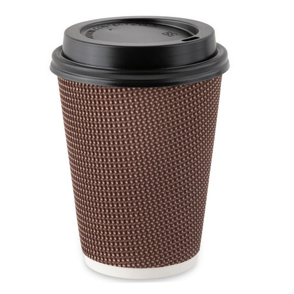 Rippled Hot Cups with Lids | Insulated Double Walled, No Sleeve Needed Disposable Paper Cup for Coffee or Tea | Perfect for To-Go Travel Mug, Parties and More | Size 16 Ounce | 40