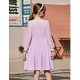 thumbnail image 4 of Oudiya Girls Mesh Puff Lantern Long Sleeve High Waist Formal A Line Purple Dress with Pockets for Kids 6-13 Years, 4 of 8