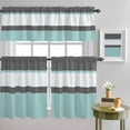 thumbnail image 4 of Morocco Plaid Teal Stripes Curtain Tier and Valance Set 3 Piece, Abstract Geometric Stitching 3-inch Rod Pocket Window Tier Curtains Valance for Kitchen Living Room, 4 of 9
