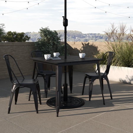 Taylor & Logan 36" SQ Poly Resin Restaurant Table with Umbrella Hole Black