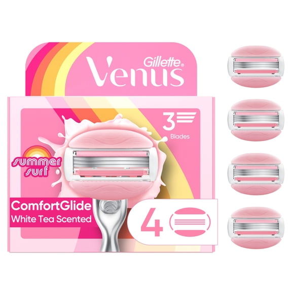 Venus Summer Surf ComfortGlide 3 White Tea Women's Razor Blade Refills, 4 Count